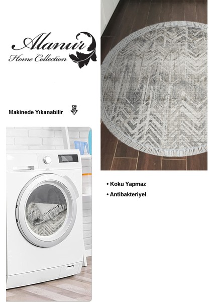 Dijital Mutfak Halısı Trend Keçe Kaymaz Taban Saçaklı Yuvarlak Iskandinav Mel Gri modelleri