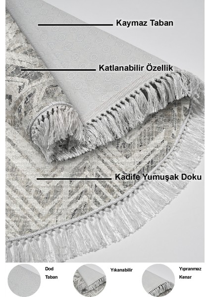 Dijital Mutfak Halısı Trend Keçe Kaymaz Taban Saçaklı Yuvarlak Iskandinav Mel Gri indirimleri