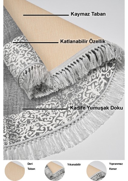 Dijital Mutfak Halısı Yıldız Deri Kaymaz Taban Saçaklı Yuvarlak Modern Sequoia Gri