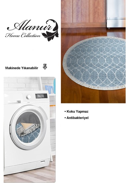 Dijital Mutfak Halısı Yıldız Deri Kaymaz Taban Saçaklı Yuvarlak Iskandinav Celestine Lacivert modelleri