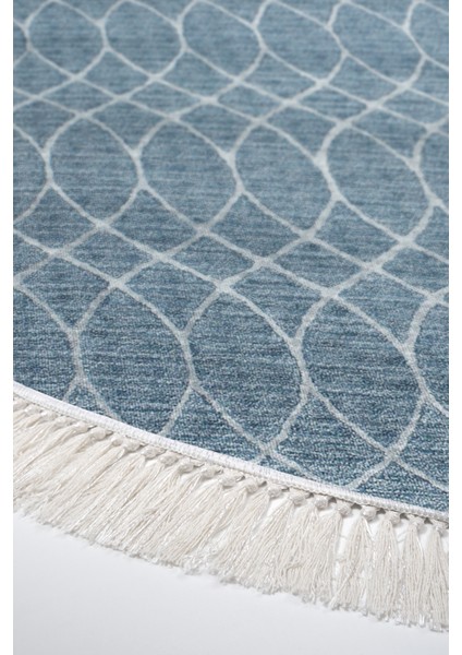 Dijital Mutfak Halısı Yıldız Deri Kaymaz Taban Saçaklı Yuvarlak Iskandinav Celestine Lacivert fırsatları