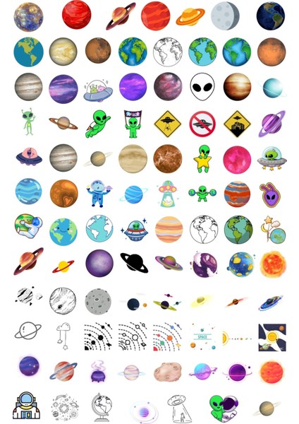 650 Adet Uzay Temalı Sticker Seti - Gezegen, Astronot, Yıldız, Meteor, Uzaylı Çıkartmalar fırsatları