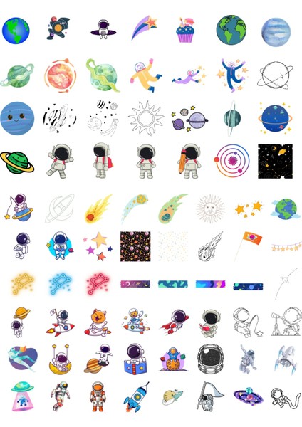 650 Adet Uzay Temalı Sticker Seti - Gezegen, Astronot, Yıldız, Meteor, Uzaylı Çıkartmalar indirimleri