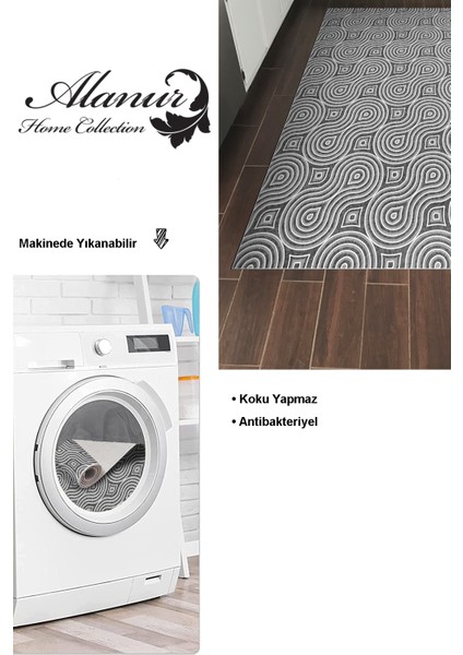 Dijital Mutfak Halısı Trend Keçe Kaymaz Taban Modern Bobbie Gri