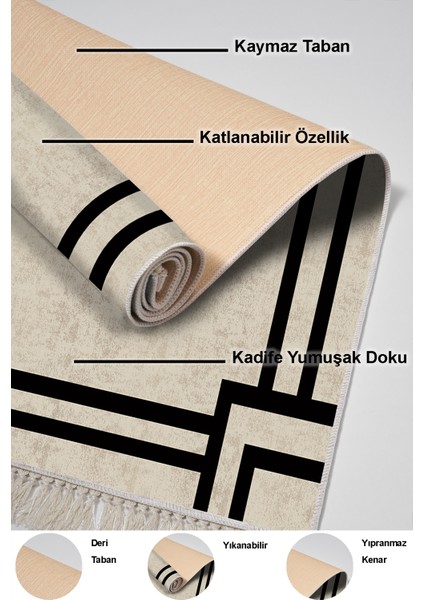 Dijital Mutfak Halısı Yıldız Deri Kaymaz Taban Saçaklı Modern Ashlea Gri Siyah