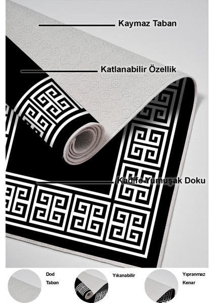 Dijital Mutfak Halısı Trend Keçe Kaymaz Taban Modern Penelope Siyah