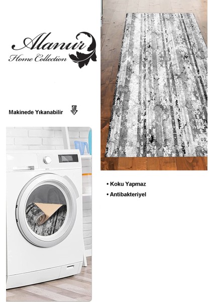 Dijital Mutfak Halısı Yıldız Deri Kaymaz Taban Modern Rita Gri
