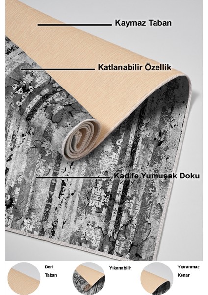 Dijital Mutfak Halısı Yıldız Deri Kaymaz Taban Modern Rita Gri
