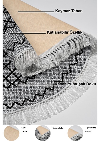 Dijital Mutfak Halısı Yıldız Deri Kaymaz Taban Saçaklı Yuvarlak Modern Christie Gri indirimleri