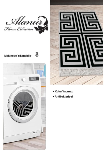 Dijital Mutfak Halısı Star Pamuk Kaymaz Taban Saçaklı Modern Jem Gri modelleri