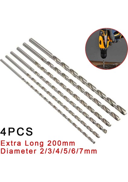1 Adet 8mm 4 Adet 200MM Ekstra Uzun Hss Matkap Uçları Yüksek Hız Çelik Mini Büküm Matkap Delik Testere Metal Delme Araçları Matkap Ucu 2/3/4/5/6/7mm (Yurt Dışından)