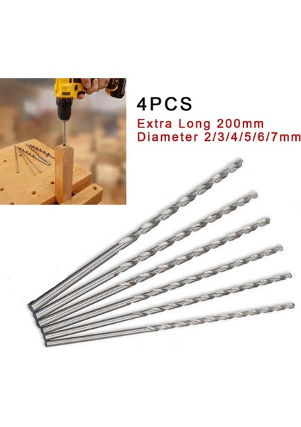 1 Adet 8mm 4 Adet 200MM Ekstra Uzun Hss Matkap Uçları Yüksek Hız Çelik Mini Büküm Matkap Delik Testere Metal Delme Araçları Matkap Ucu 2/3/4/5/6/7mm (Yurt Dışından)