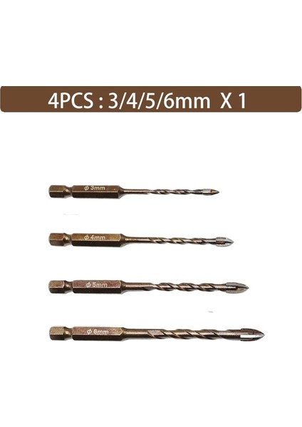 4pcs Set 1 Profesyonel 3-12MM Altıgen Saplı Matkap Ucu Sondaj Camı, Fayans, Beton, Metal Vb. Karbür Matkap Ucu Seti Araçları (Yurt Dışından)