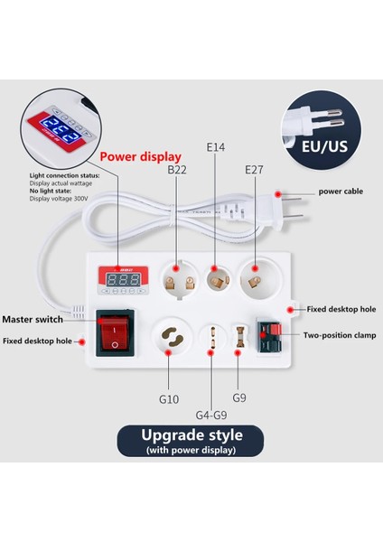 E27 Abd Plug 12 Port LED Ampul Test Cihazı E27 B22 E14 Lamba Ampul Çok Fonksiyonlu Test Lambası Koruma Güç Ekranı ile Ampul Soket Standı (Yurt Dışından)