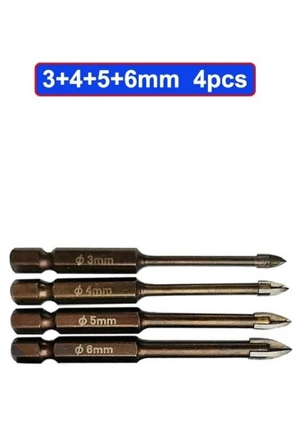 3 4 5 6mm Tungsten Karbür Cam Matkap Ucu Seti Alaşım Karbür Noktası 4 Kesme Kenarları ile Kiremit Cam Çapraz Mızrak Kafa Matkap Uçları (Yurt Dışından)
