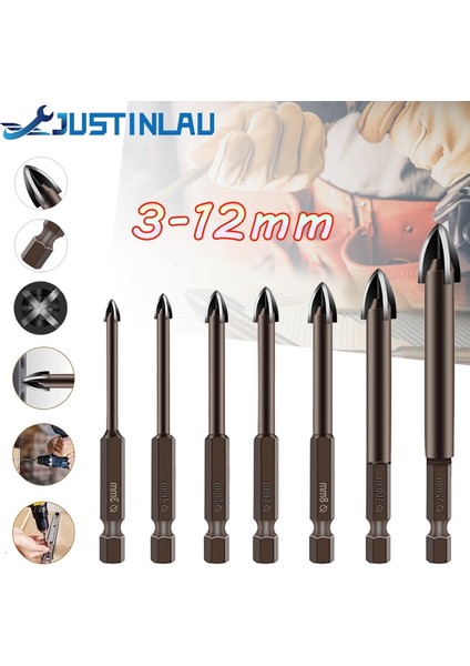 3 4 5 6mm Tungsten Karbür Cam Matkap Ucu Seti Alaşım Karbür Noktası 4 Kesme Kenarları ile Kiremit Cam Çapraz Mızrak Kafa Matkap Uçları (Yurt Dışından)