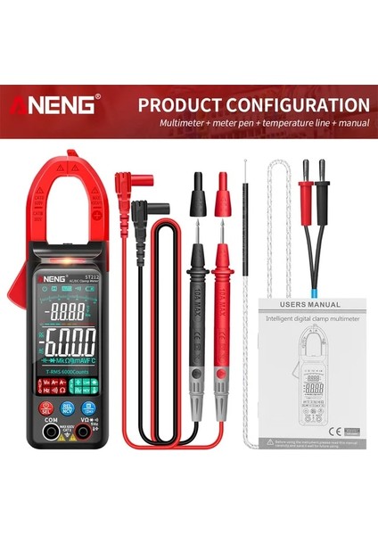 Kırmızı Aneng ST212 Dijital Pens Metre 6000 Sayım Dc/ac Akım 400A Amp Multimetre Büyük Renkli Ekran Gerilim Test Cihazı Araba Hz Ncv Ohm (Yurt Dışından)