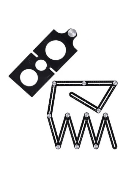 1 Takım Ayarlanabilir 12 Taraflı Katlanır Cetvel Çok Açılı Ölçüm Cetveli Açıölçer Delikli Kalıp Yer Karosu Delik Bulucu Cam Zımba (Yurt Dışından)