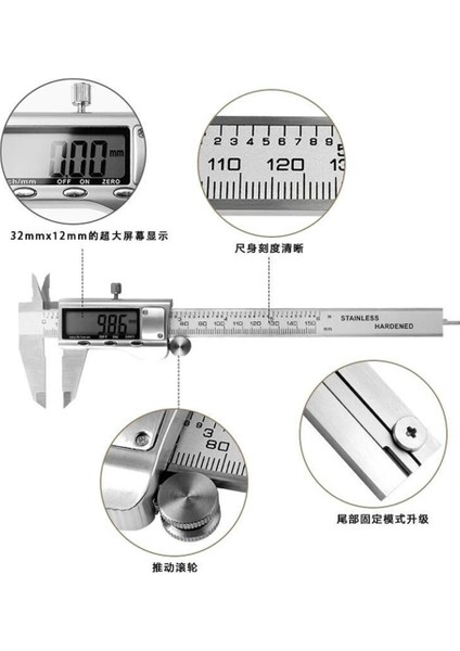 150MM Metal 150MM 200MM 300MM Dijital Paslanmaz Çelik Sürmeli Kaliperler Elektronik Mikrometre Cetvel Derinlik Ölçme Ölçer Araçları Enstrüman (Yurt Dışından)