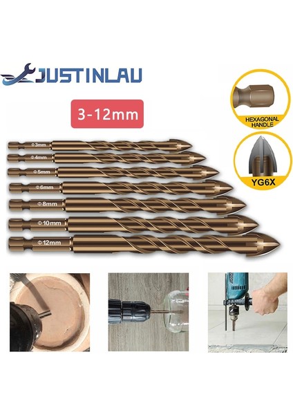 3mm Justınlau Çapraz Hex Kiremit Uçları Cam Seramik Beton Delik Açıcı Alaşım Üçgen Matkap Boyutları 3/4/5/6/7/8/10/12 mm (Yurt Dışından) fiyatları