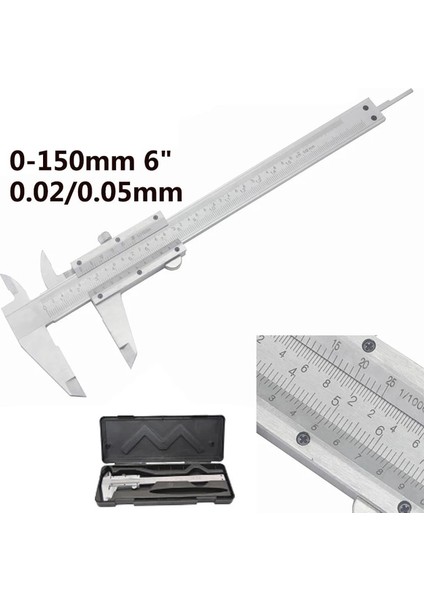Gümüş Metal Sürmeli Kumpas 150MM/0.02MM/0.05MM Çelik Sürmeli Kumpas Ölçer Mikrometre Ölçme Aracı Aletleri Kaliper Derinliği (Yurt Dışından)