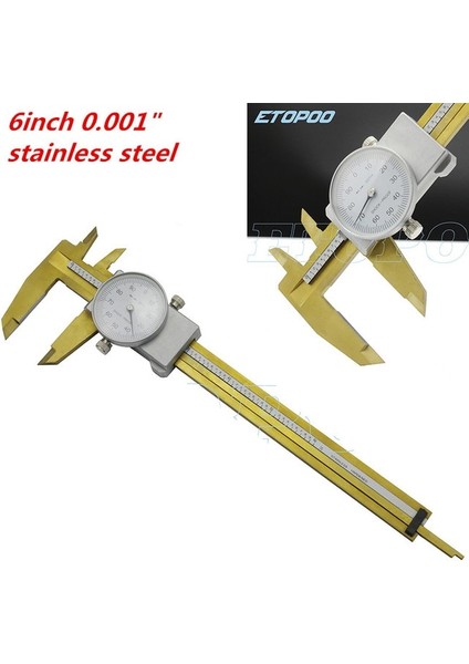Titanyum Kaplama Darbeye Dayanıklı Paslanmaz Çelik Kadranlı Kumpas 6 Inç 0-150MM/0.02MML Hassas 0.001 "kadran Sürmeli Kumpas Plastik Kadranlı Kumpas Göstergesi (Yurt Dışından)