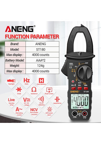 Siyah ST180 Dijital Pens Metre Multimetre 4000 Countsclamp Multimetre Voltmetre Ampermetre Ac Dc Gerilim Ac Akım Ölçer Ncv Test Cihazı (Yurt Dışından) fırsatları