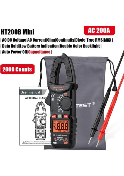 T200B Kapasite Akım Kelepçesi Multimetre Profesyonel Otomotiv Test Cihazı Dijital True Rms Ohm Hz 600 V Ac Dc Kapasite Pinza Amp Metre Habotest (Yurt Dışından)