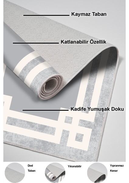 Dijital Mutfak Halısı Trend Keçe Kaymaz Taban Modern Landon Gri
