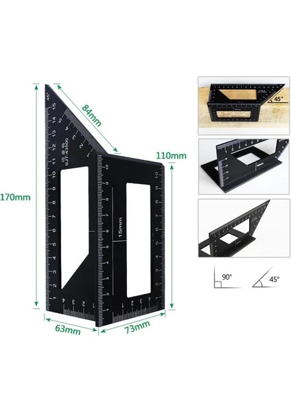 Siyah Çok Fonksiyonlu Açı Cetvel Ahşap Kare Ölçüm Cetveli 45 90 Derece Ölçer Kural Ağaç Işleme Marangoz Aracı Dropshipping (Yurt Dışından)