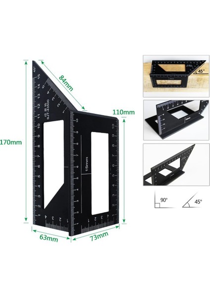 Siyah Çok Fonksiyonlu Açı Cetvel Ahşap Kare Ölçüm Cetveli 45 90 Derece Ölçer Kural Ağaç Işleme Marangoz Aracı Dropshipping (Yurt Dışından) fiyatları