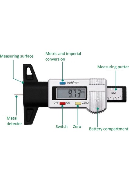 Mavi Dijital Lastik Diş Derinliği Ölçer Otomobil Lastiği Aşınma Tespiti Elektronik Sürmeli Kumpas (Yurt Dışından)