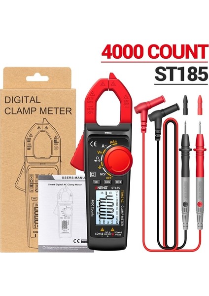 Siyah Kırmızı Aneng ST185 Dijital Pens Metre Multimetre 4000 Sayım True Rms Ampermetre Gerilim Test Cihazı Hz Kapasite Ncv Ohm Diyot Testi (Yurt Dışından)