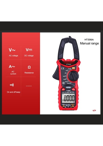 HT206A Ac Basic HT206 600V 600A Ac Dc Dijital Pens Metre Multimetre Pinza Amperimetrica True Rms Yüksek Hassasiyetli Kapasite Ncv Ohm Hz Test Cihazı (Yurt Dışından)