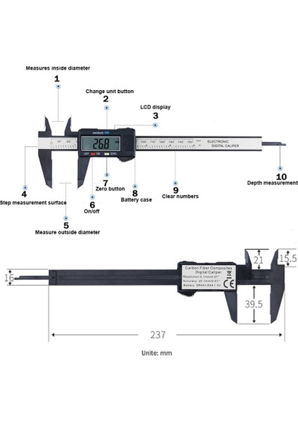 Kıtı A Prostormer Sürmeli Kumpas 0-150MM Ölçme Aracı 6 Inç LCD Dijital Elektronik Karbon Fiber Sürmeli Kumpas Ölçer Mikrometre (Yurt Dışından)