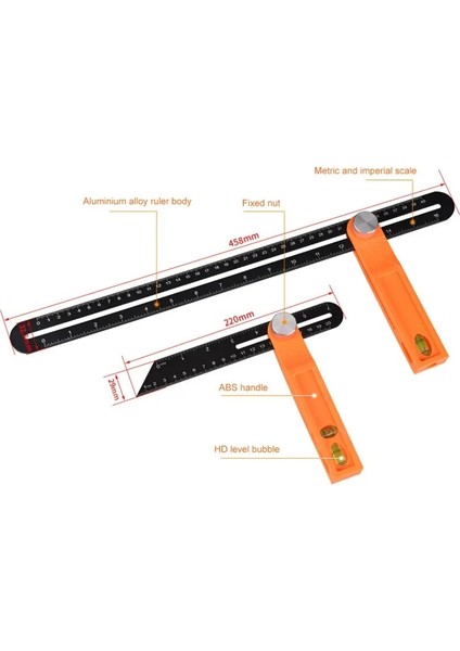 Uzun 40 cm Ahşap Işaretleme Ölçer Iletki Ağaç Işleme Kayar Açı Ölçüm Göstergeleri Kabarcık Kolu ile T-Bevel Seviye Ölçme Araçları (Yurt Dışından) modelleri