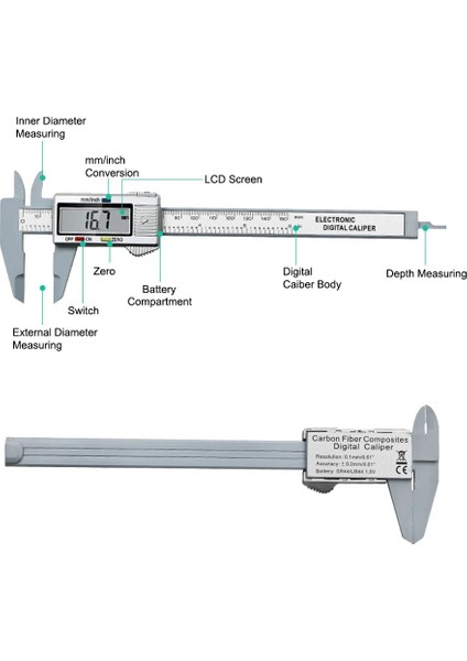Tip 2 Sürmeli Kumpas LCD Dijital Ekran 0-150MM Mm/inç Mikrometre Plastik Ölçer Taşınabilir Sürgülü Cetvel Enstrüman (Yurt Dışından)