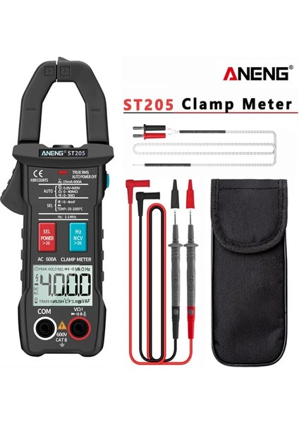 Siyah Aneng ST205 Dijital Multimetre Pens Metre Otomatik Aralığı Akıllı Ampermetre Voltmetre Hz Kapasite Ohm Ncv Sıcaklık Test Cihazı ile (Yurt Dışından) fiyatları