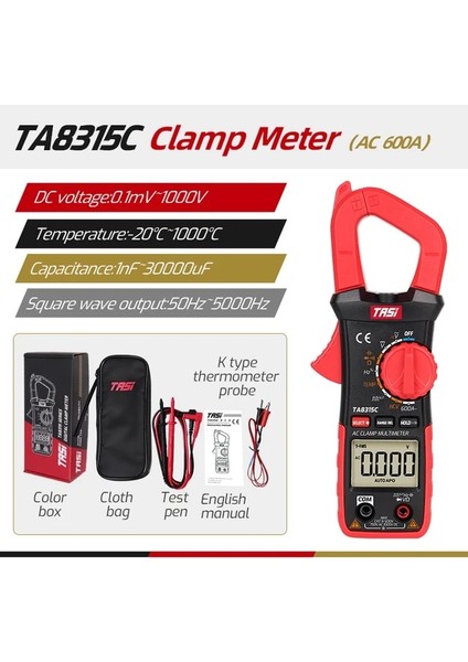 TA8315C Tası TA8315 Serisi Dijital Pens Metre Ampermetre Ac/dc Akım Sıcaklığı Yüksek Hassasiyetli Multimetre Kapasite True Rms Ncv (Yurt Dışından)