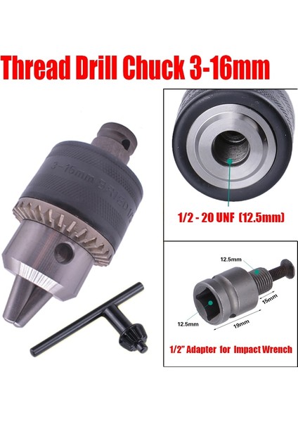0,8-10MM - Adaptör Matkap Aynası Matkap Aynası Adaptörü Darbeli Anahtarı Elektrikli Matkap'a Dönüştürün - 1/2"-20UNF 3/8"-24UNF Dişli 3 Çeneli Ayna (Yurt Dışından) fırsatları