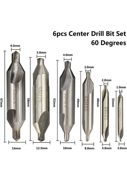 6 Adet 1.0-6.0mm Xcan Hss Kombine Merkezi Matkaplar 60 Derece Havşa Açısı Bit Seti 1.0mm 1.5mm 2.0mm 2.5mm 3.5mm 5mm Metal Matkap Ucu (Yurt Dışından)