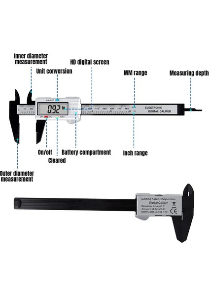 0-100MM Siyah Yenı Dijital Kumpas 6 Inç Elektronik Sürmeli Kumpas 100MM Kaliper Mikrometre Dijital Cetvel Ölçme Aracı 150MM 0.1mm (Yurt Dışından)
