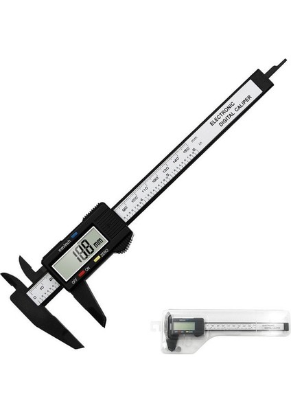 Siyah Kutulu Ölçme Aracı Dijital Kumpas Şık 150MM/6 Inç LCD Dijital Elektronik Karbon Fiber Sürmeli Kumpas Ölçer Mikrometre (Yurt Dışından)