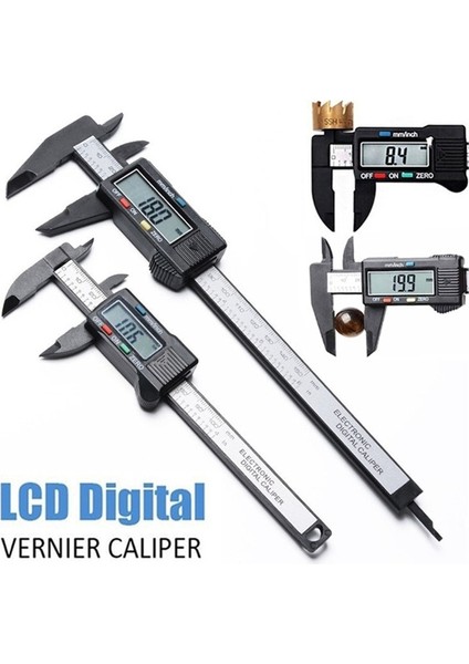 Siyah Kutulu Ölçme Aracı Dijital Kumpas Şık 150MM/6 Inç LCD Dijital Elektronik Karbon Fiber Sürmeli Kumpas Ölçer Mikrometre (Yurt Dışından)