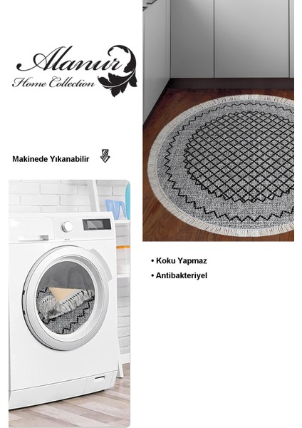 Dijital Mutfak Halısı Yıldız Deri Kaymaz Taban Saçaklı Yuvarlak Modern Christie Gri modelleri