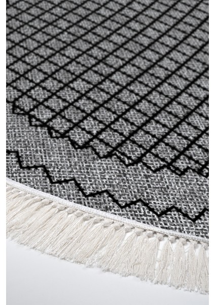 Dijital Mutfak Halısı Yıldız Deri Kaymaz Taban Saçaklı Yuvarlak Modern Christie Gri fırsatları