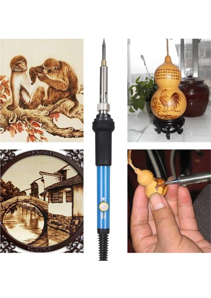Sadece Kalem 28'i 1 Arada Ahşap Yakma Kiti, 60W Sıcaklık Ayarlanabilir 220-450 C Pyrography Kalem Havya + 2 Şablon (Yurt Dışından)