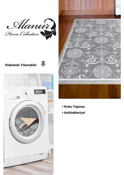 Dijital Mutfak Halısı Yıldız Deri Kaymaz Taban Modern Queta Gri