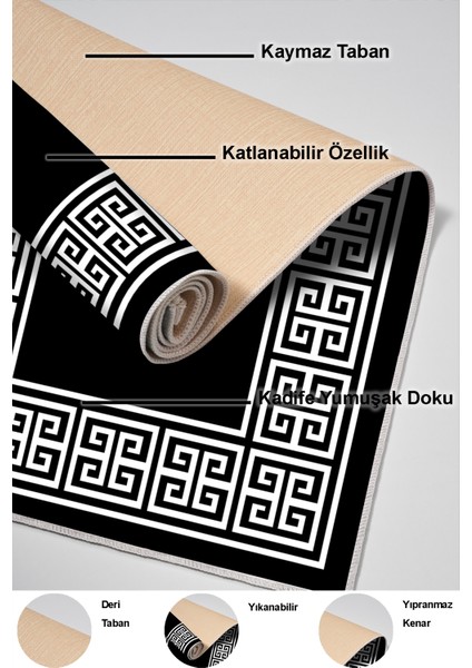 Dijital Mutfak Halısı Yıldız Deri Kaymaz Taban Modern Penelope Siyah