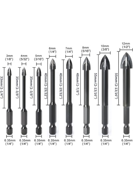 Siyah Nitrür 12MM Çapraz Altıgen Kiremit Uçları Cam Seramik Beton Delik Açıcı Alaşım Üçgen Matkap Boyutu 3/4/5/6/7/8/10/12MM Elektrikli El Aletleri Aksesuarları (Yurt Dışından)